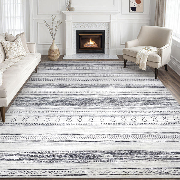 Area Rug Living Room Rugs - 5x7 Washable Large Soft Neutral Boho Moroccan Bohemian Farmhouse Rug Indoor Floor Carpet for Bedroom Under Dining Table Home Office Decor - Cream Brown