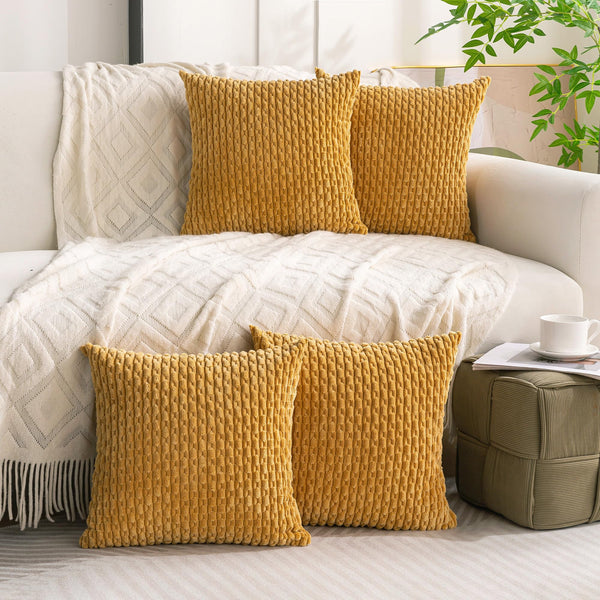 Set of 4 Neutral Decorative Pillow Covers 18x18 Inch Corduroy Throw Pillow Covers for Bed Couch Sofa Living Room Soft Cushion Cases