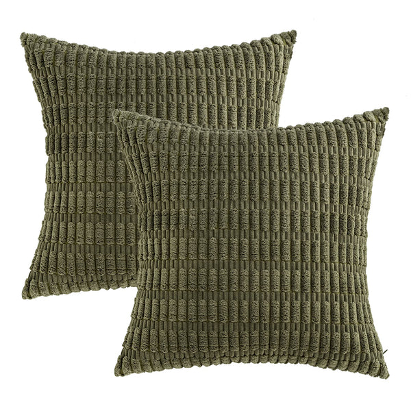 MIULEE Pack of 2 Corduroy Decorative Throw Pillow Covers 18x18 Inch Soft Boho Striped Pillow Covers Modern Farmhouse Christmas Home Decor for Sofa Living Room Couch Bed Cream White
