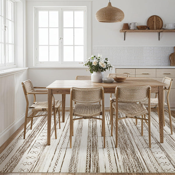 Area Rug Living Room Rugs - 5x7 Washable Large Soft Neutral Boho Moroccan Bohemian Farmhouse Rug Indoor Floor Carpet for Bedroom Under Dining Table Home Office Decor - Cream Brown