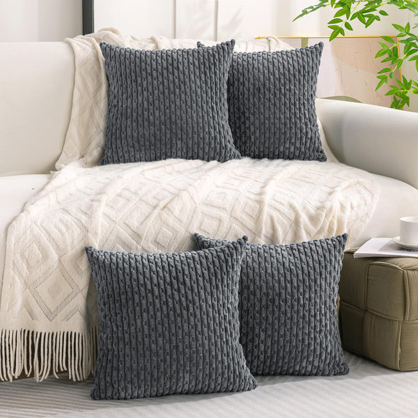 Set of 4 Neutral Decorative Pillow Covers 18x18 Inch Corduroy Throw Pillow Covers for Bed Couch Sofa Living Room Soft Cushion Cases