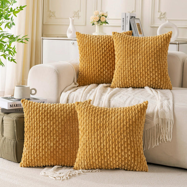 Set of 4 Neutral Decorative Pillow Covers 18x18 Inch Corduroy Throw Pillow Covers for Bed Couch Sofa Living Room Soft Cushion Cases