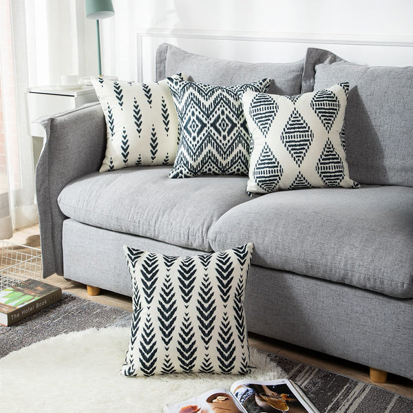 ArtSocket Set of 4 Throw Pillow Covers Ikat Tribal and Boho Bohemian Black Ethnic Herringbone for Ideas Decor Linen Outdoor Pillow Cases Home Decorative Square 22x22 Inches Pillowcases