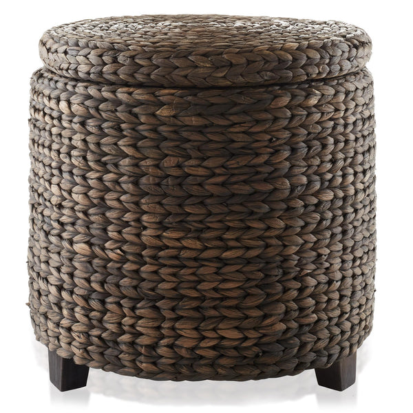 Casafield 17" Round Storage Ottoman with Lid - Natural, Handwoven Water Hyacinth Footstool for Living Room, Bedroom, Bathroom, Home Office