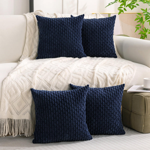 Set of 4 Neutral Decorative Pillow Covers 18x18 Inch Corduroy Throw Pillow Covers for Bed Couch Sofa Living Room Soft Cushion Cases