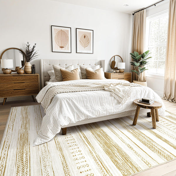 Area Rug Living Room Rugs - 5x7 Washable Large Soft Neutral Boho Moroccan Bohemian Farmhouse Rug Indoor Floor Carpet for Bedroom Under Dining Table Home Office Decor - Cream Brown