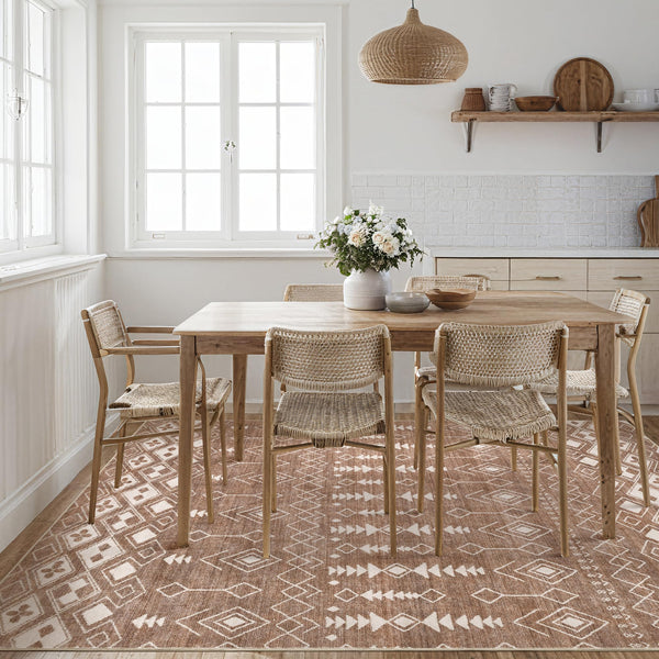 Area Rug Living Room Rugs - 5x7 Washable Large Soft Neutral Boho Moroccan Bohemian Farmhouse Rug Indoor Floor Carpet for Bedroom Under Dining Table Home Office Decor - Cream Brown