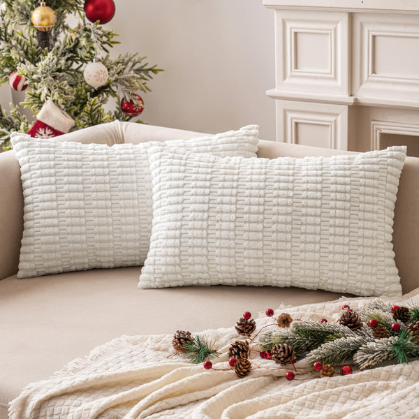 MIULEE Pack of 2 Corduroy Decorative Throw Pillow Covers 18x18 Inch Soft Boho Striped Pillow Covers Modern Farmhouse Christmas Home Decor for Sofa Living Room Couch Bed Cream White