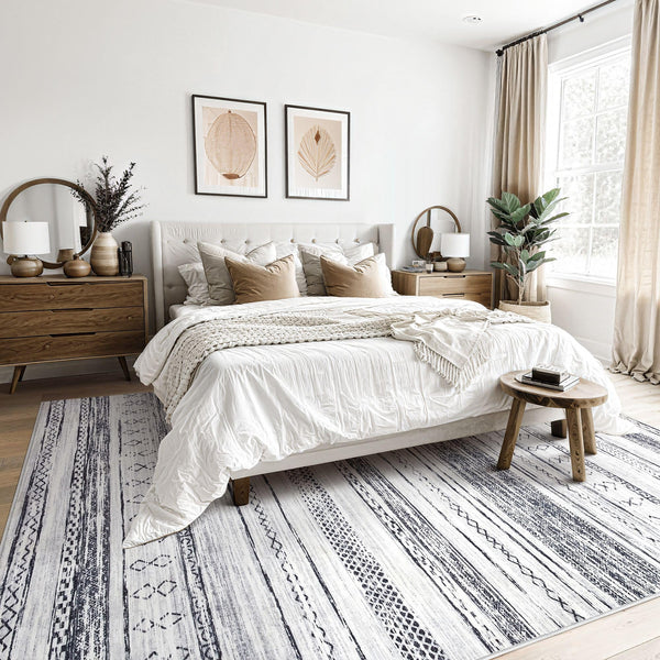 Area Rug Living Room Rugs - 5x7 Washable Large Soft Neutral Boho Moroccan Bohemian Farmhouse Rug Indoor Floor Carpet for Bedroom Under Dining Table Home Office Decor - Cream Brown