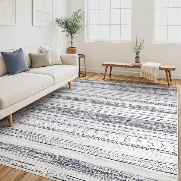 Area Rug Living Room Rugs - 5x7 Washable Large Soft Neutral Boho Moroccan Bohemian Farmhouse Rug Indoor Floor Carpet for Bedroom Under Dining Table Home Office Decor - Cream Brown