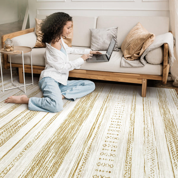 Area Rug Living Room Rugs - 5x7 Washable Large Soft Neutral Boho Moroccan Bohemian Farmhouse Rug Indoor Floor Carpet for Bedroom Under Dining Table Home Office Decor - Cream Brown