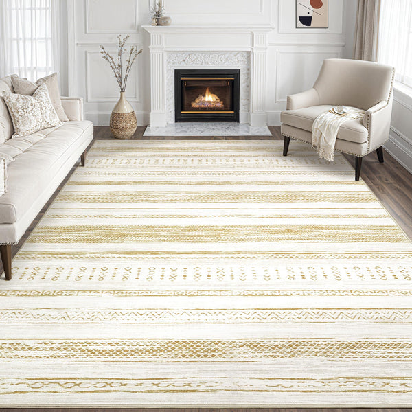 Area Rug Living Room Rugs - 5x7 Washable Large Soft Neutral Boho Moroccan Bohemian Farmhouse Rug Indoor Floor Carpet for Bedroom Under Dining Table Home Office Decor - Cream Brown