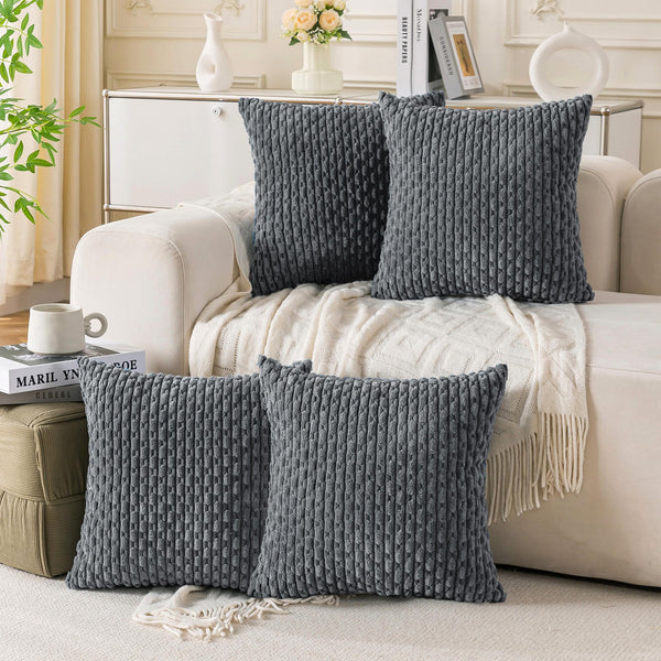 Set of 4 Neutral Decorative Pillow Covers 18x18 Inch Corduroy Throw Pillow Covers for Bed Couch Sofa Living Room Soft Cushion Cases