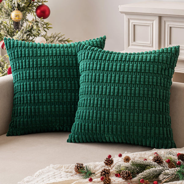 MIULEE Pack of 2 Corduroy Decorative Throw Pillow Covers 18x18 Inch Soft Boho Striped Pillow Covers Modern Farmhouse Christmas Home Decor for Sofa Living Room Couch Bed Cream White