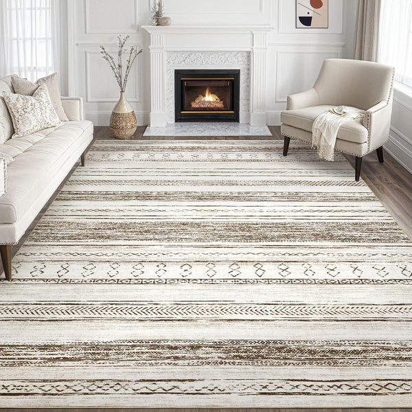 Area Rug Living Room Rugs - 5x7 Washable Large Soft Neutral Boho Moroccan Bohemian Farmhouse Rug Indoor Floor Carpet for Bedroom Under Dining Table Home Office Decor - Cream Brown