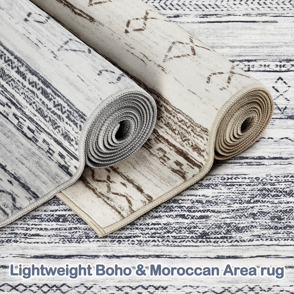 Area Rug Living Room Rugs - 5x7 Washable Large Soft Neutral Boho Moroccan Bohemian Farmhouse Rug Indoor Floor Carpet for Bedroom Under Dining Table Home Office Decor - Cream Brown