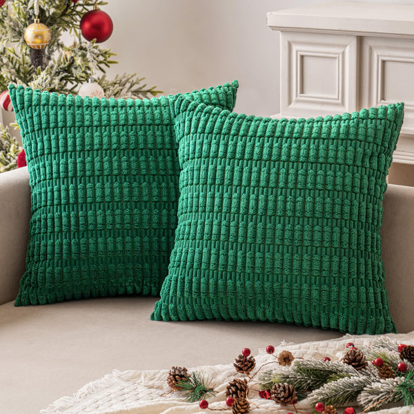 MIULEE Pack of 2 Corduroy Decorative Throw Pillow Covers 18x18 Inch Soft Boho Striped Pillow Covers Modern Farmhouse Christmas Home Decor for Sofa Living Room Couch Bed Cream White