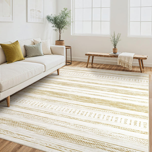 Area Rug Living Room Rugs - 5x7 Washable Large Soft Neutral Boho Moroccan Bohemian Farmhouse Rug Indoor Floor Carpet for Bedroom Under Dining Table Home Office Decor - Cream Brown