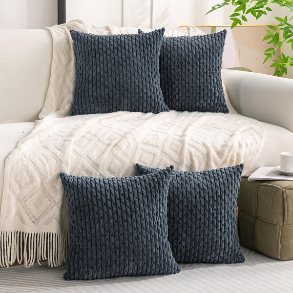 Set of 4 Neutral Decorative Pillow Covers 18x18 Inch Corduroy Throw Pillow Covers for Bed Couch Sofa Living Room Soft Cushion Cases