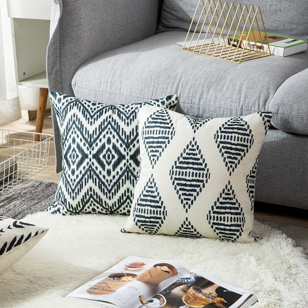 ArtSocket Set of 4 Throw Pillow Covers Ikat Tribal and Boho Bohemian Black Ethnic Herringbone for Ideas Decor Linen Outdoor Pillow Cases Home Decorative Square 22x22 Inches Pillowcases