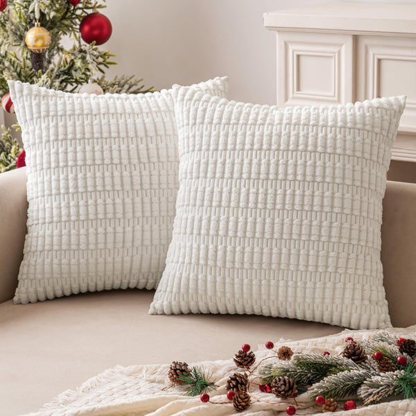 MIULEE Pack of 2 Corduroy Decorative Throw Pillow Covers 18x18 Inch Soft Boho Striped Pillow Covers Modern Farmhouse Christmas Home Decor for Sofa Living Room Couch Bed Cream White