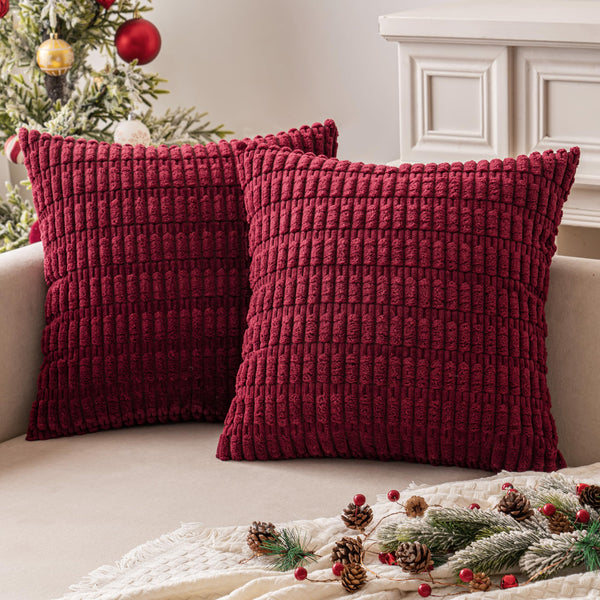 MIULEE Pack of 2 Corduroy Decorative Throw Pillow Covers 18x18 Inch Soft Boho Striped Pillow Covers Modern Farmhouse Christmas Home Decor for Sofa Living Room Couch Bed Cream White