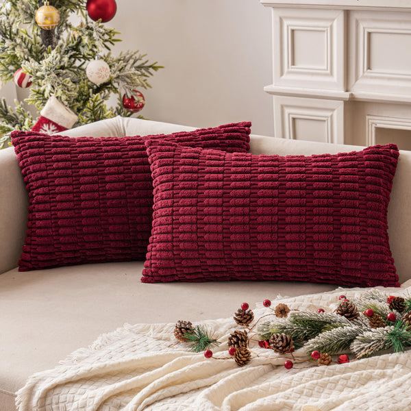 MIULEE Pack of 2 Corduroy Decorative Throw Pillow Covers 18x18 Inch Soft Boho Striped Pillow Covers Modern Farmhouse Christmas Home Decor for Sofa Living Room Couch Bed Cream White