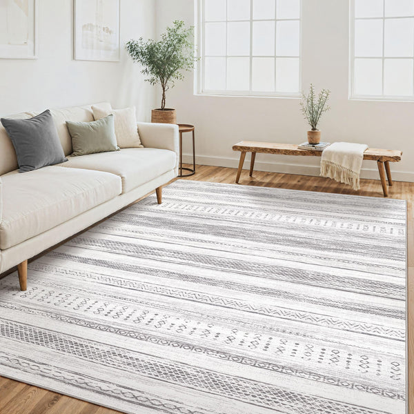Area Rug Living Room Rugs - 5x7 Washable Large Soft Neutral Boho Moroccan Bohemian Farmhouse Rug Indoor Floor Carpet for Bedroom Under Dining Table Home Office Decor - Cream Brown
