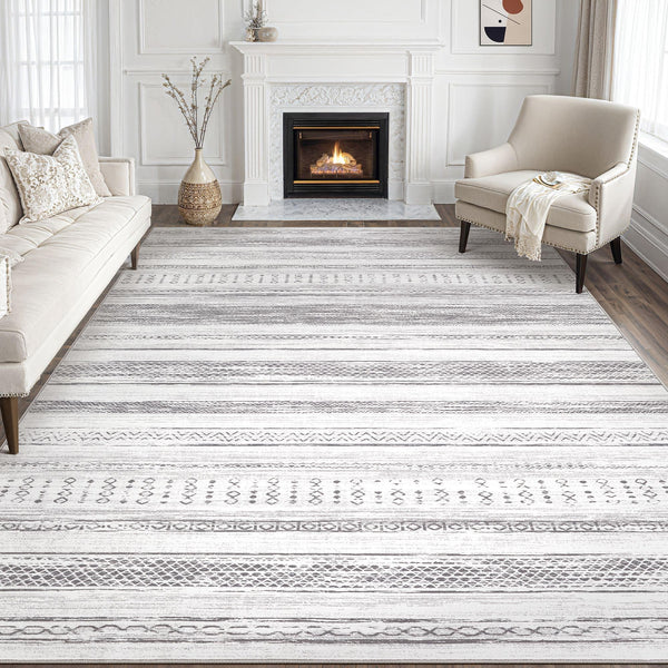 Area Rug Living Room Rugs - 5x7 Washable Large Soft Neutral Boho Moroccan Bohemian Farmhouse Rug Indoor Floor Carpet for Bedroom Under Dining Table Home Office Decor - Cream Brown