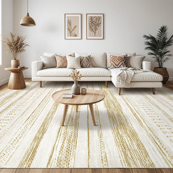 Area Rug Living Room Rugs - 5x7 Washable Large Soft Neutral Boho Moroccan Bohemian Farmhouse Rug Indoor Floor Carpet for Bedroom Under Dining Table Home Office Decor - Cream Brown