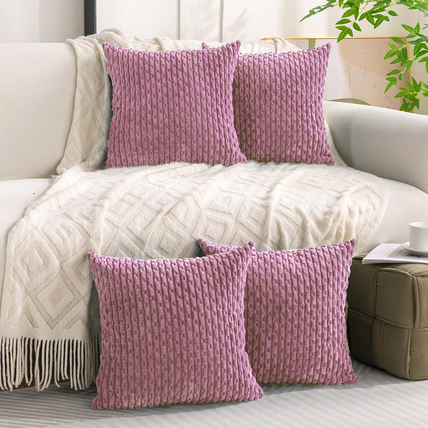 Set of 4 Neutral Decorative Pillow Covers 18x18 Inch Corduroy Throw Pillow Covers for Bed Couch Sofa Living Room Soft Cushion Cases