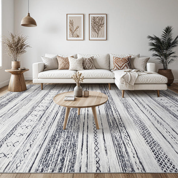 Area Rug Living Room Rugs - 5x7 Washable Large Soft Neutral Boho Moroccan Bohemian Farmhouse Rug Indoor Floor Carpet for Bedroom Under Dining Table Home Office Decor - Cream Brown