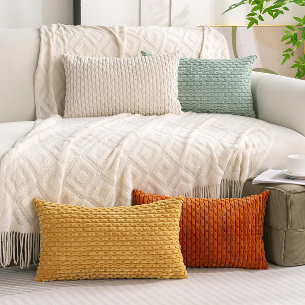 Set of 4 Neutral Decorative Pillow Covers 18x18 Inch Corduroy Throw Pillow Covers for Bed Couch Sofa Living Room Soft Cushion Cases