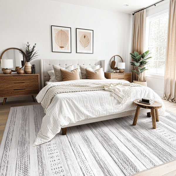 Area Rug Living Room Rugs - 5x7 Washable Large Soft Neutral Boho Moroccan Bohemian Farmhouse Rug Indoor Floor Carpet for Bedroom Under Dining Table Home Office Decor - Cream Brown