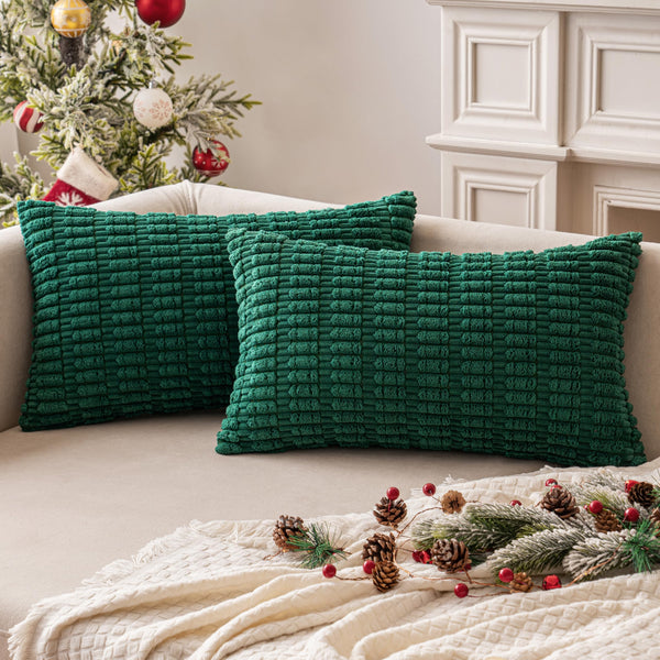 MIULEE Pack of 2 Corduroy Decorative Throw Pillow Covers 18x18 Inch Soft Boho Striped Pillow Covers Modern Farmhouse Christmas Home Decor for Sofa Living Room Couch Bed Cream White