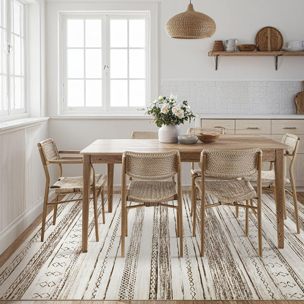 Area Rug Living Room Rugs - 5x7 Washable Large Soft Neutral Boho Moroccan Bohemian Farmhouse Rug Indoor Floor Carpet for Bedroom Under Dining Table Home Office Decor - Cream Brown