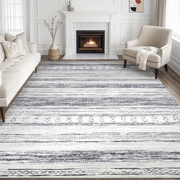 Area Rug Living Room Rugs - 5x7 Washable Large Soft Neutral Boho Moroccan Bohemian Farmhouse Rug Indoor Floor Carpet for Bedroom Under Dining Table Home Office Decor - Cream Brown