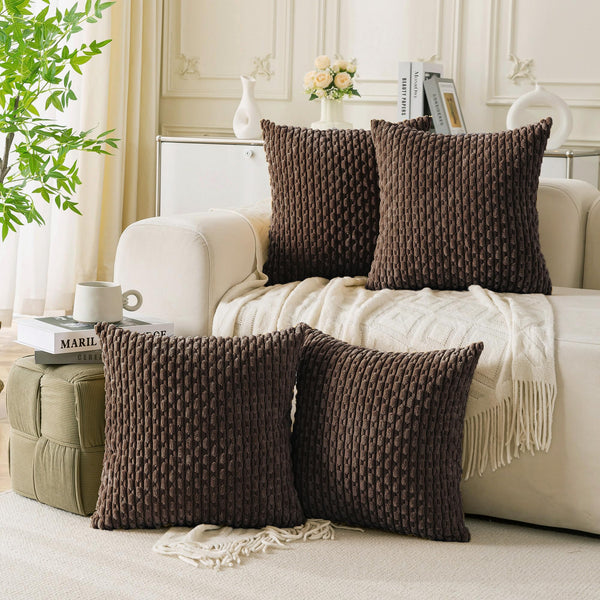 Set of 4 Neutral Decorative Pillow Covers 18x18 Inch Corduroy Throw Pillow Covers for Bed Couch Sofa Living Room Soft Cushion Cases